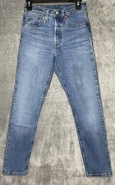 Levis 501 S Skinny Womens 24x28 Medium Wash Button Fly Blue Jeans 99% Cotton